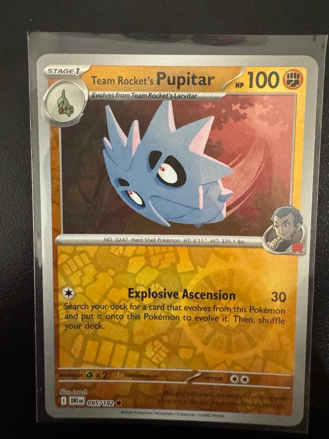 Pokémon Team Rocket's Pupitar 095/182 Common Reverse Holo – Destined Rivals NM card photo