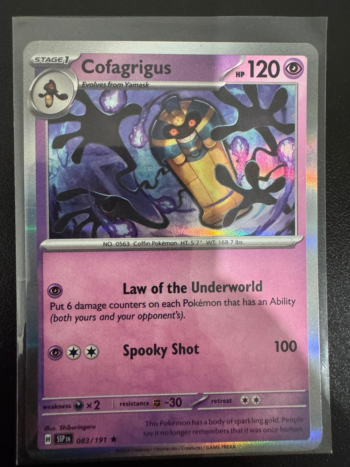 Pokémon Cofagrigus 083/191 Holo Rare – Surging Sparks NM card photo