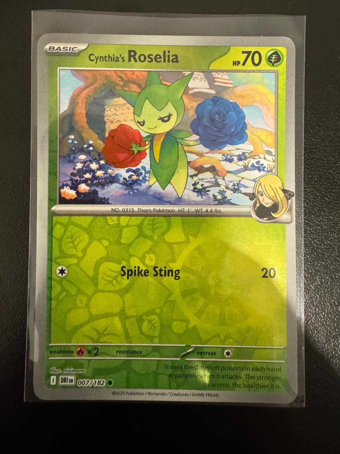 Pokémon Cynthia's Roselia 007/182 Common Reverse Holo – Destined Rivals NM card photo