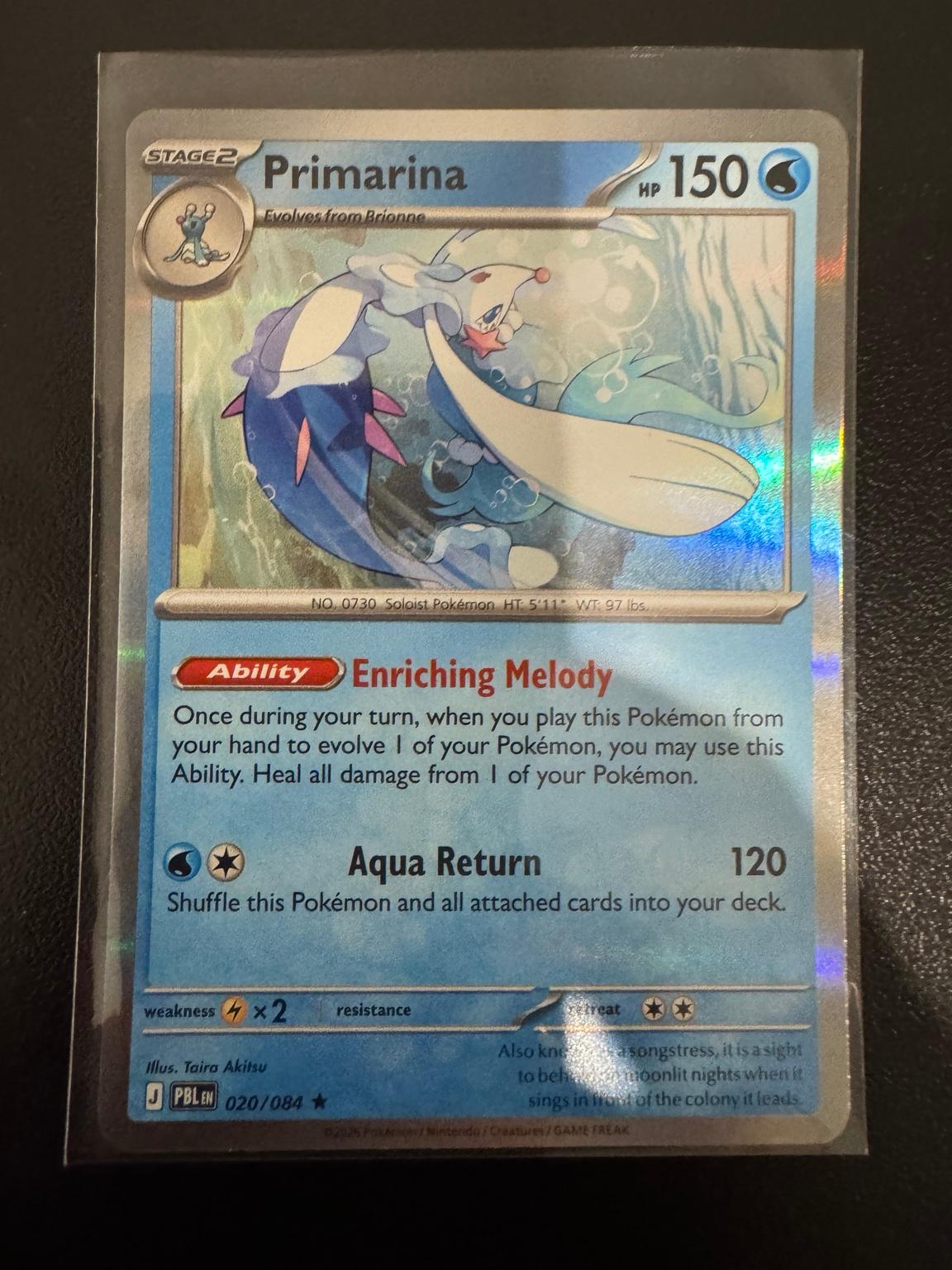 Pokémon Primarina 020/084 Rare Reverse Holo – Pitch Black NM card photo