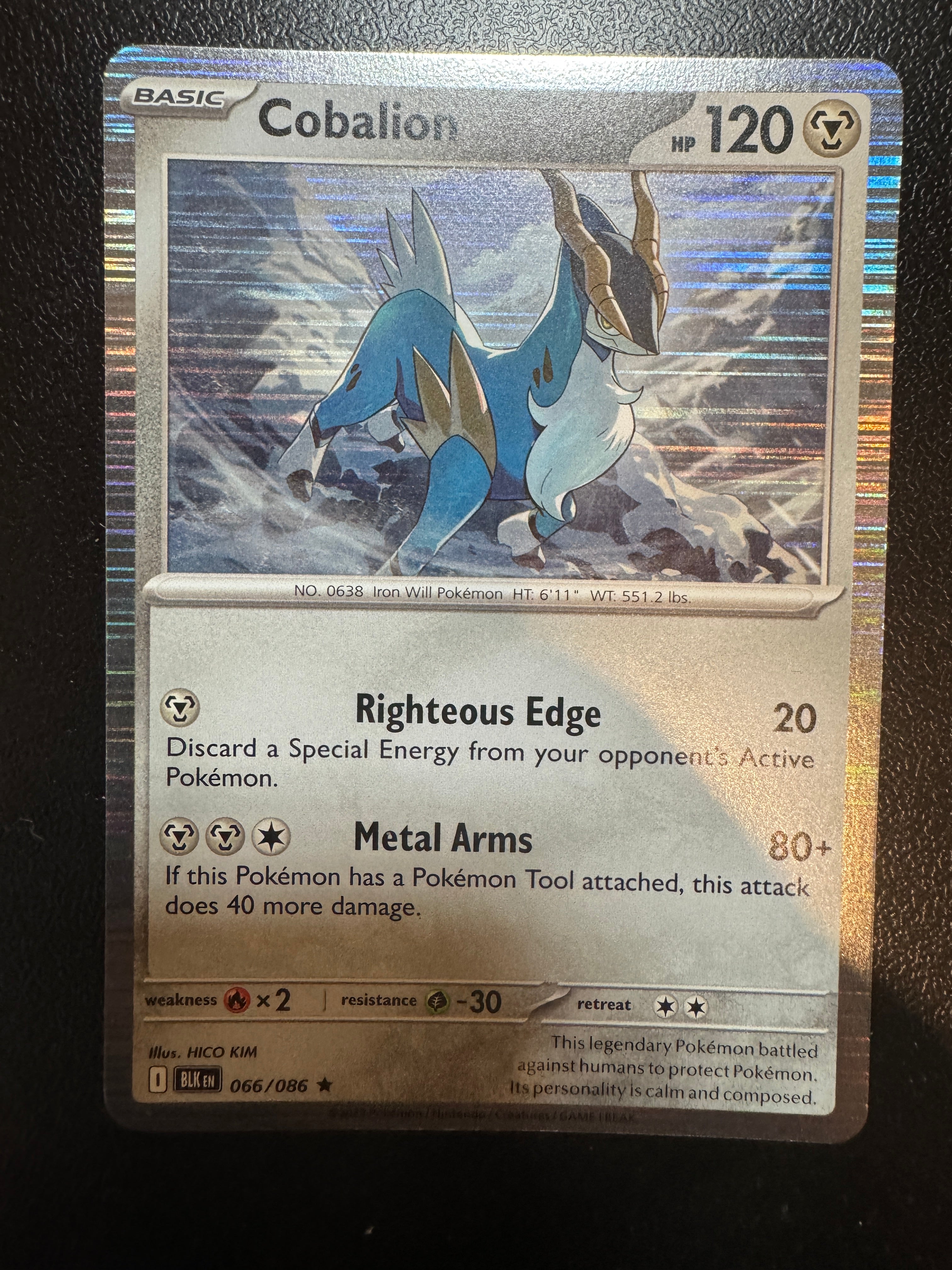 Pokémon Cobalion 066/086 Holo Rare – Black Bolt NM