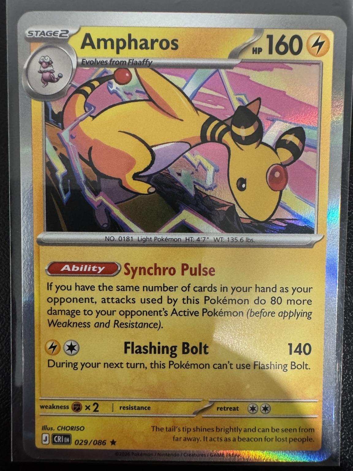 Pokémon Ampharos 029/086 Holo Rare – Chaos Rising NM card photo