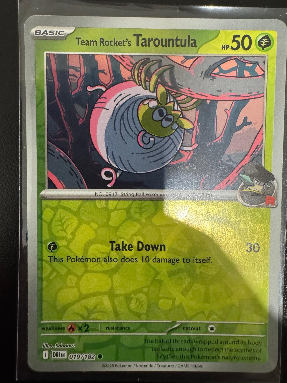 Pokémon Team Rocket's Tarountula 019/182 Common Reverse Holo – Destined Rivals NM card photo