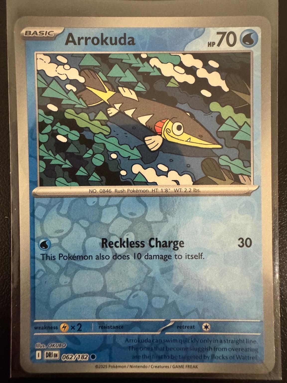 Pokémon Arrokuda 062/182 Common Reverse Holo – Destined Rivals NM card photo